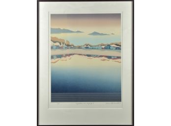 Serigraph, landscape with lake,