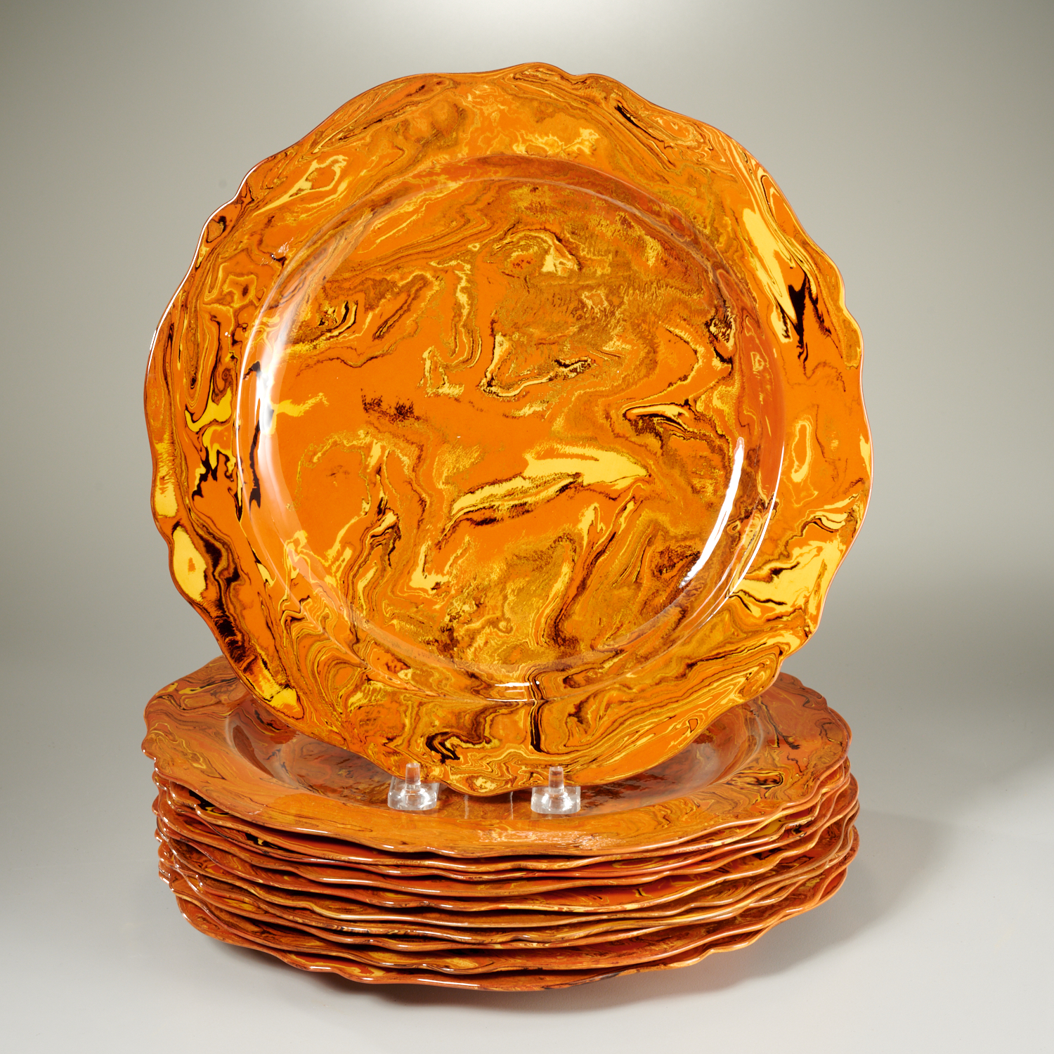 SET (11) DESIGNER AGATE WARE GLAZED