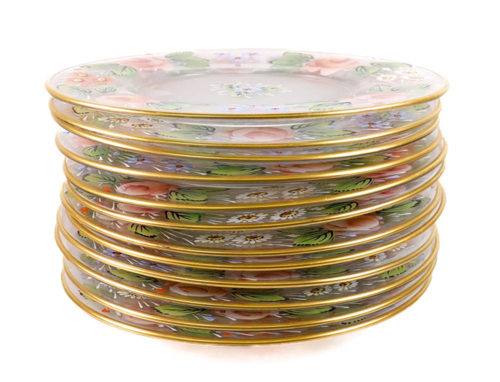 SET, 12 HAND ENAMELED FLORAL
