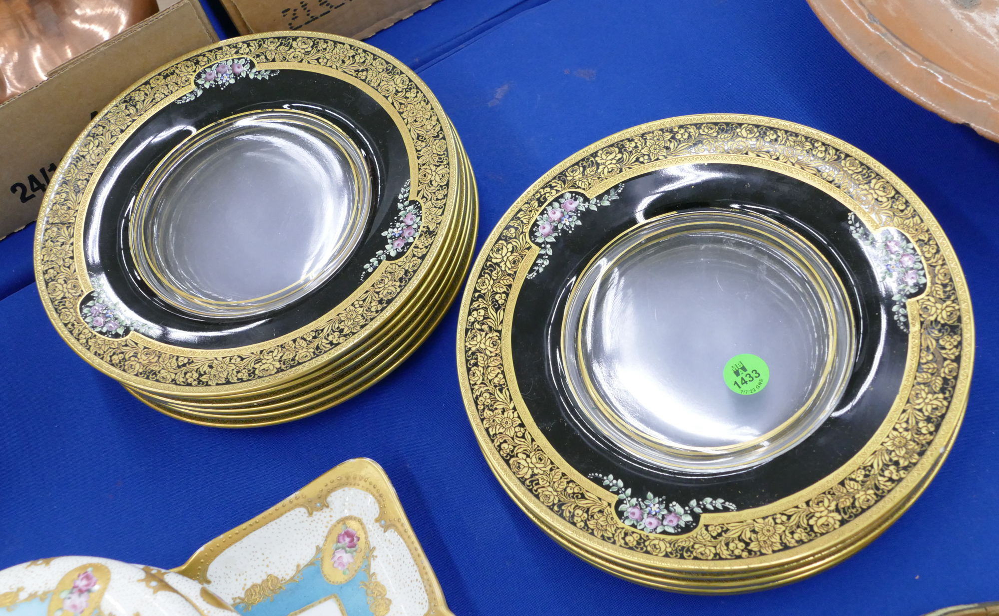 Set 12 Heisey Gilt Enameled Black