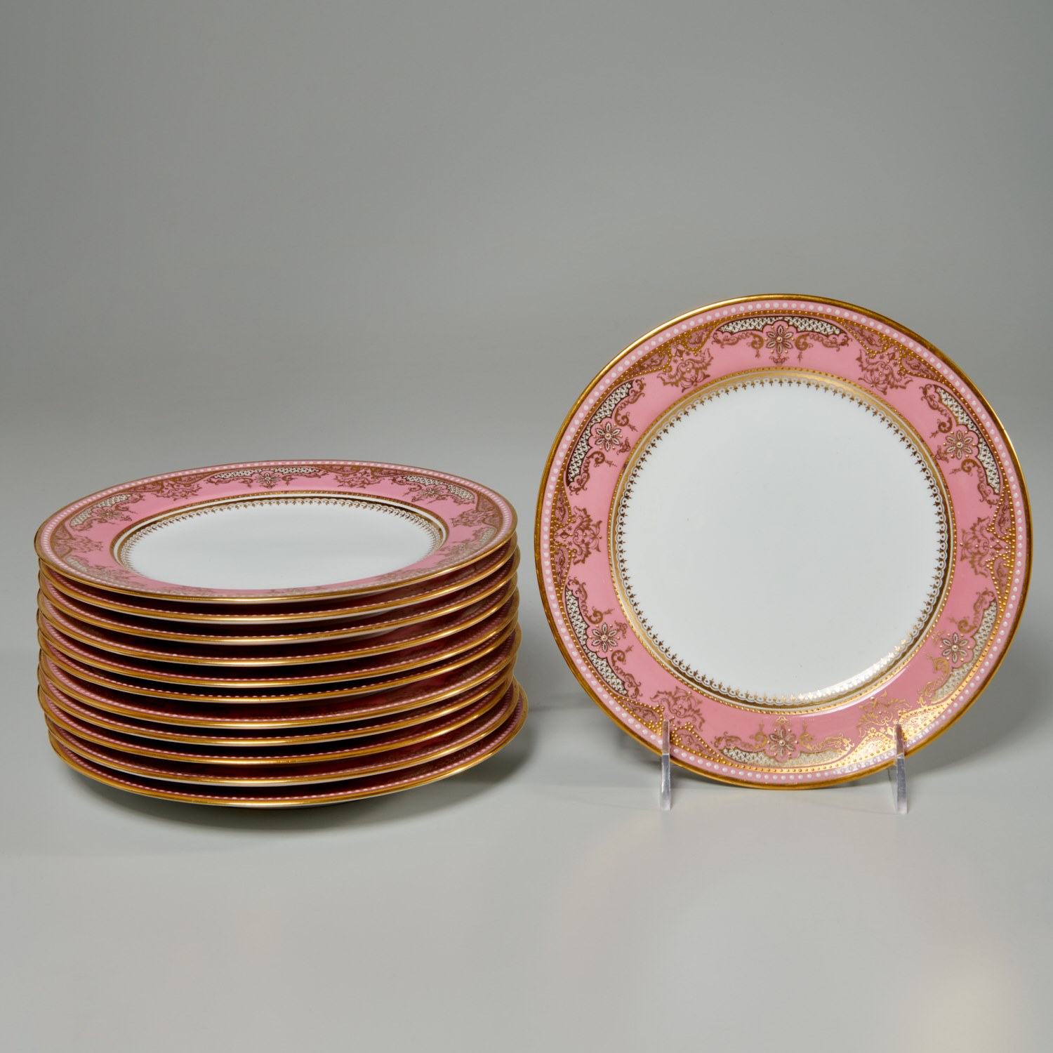 SET (12) SPODE COPELAND PINK BANDED