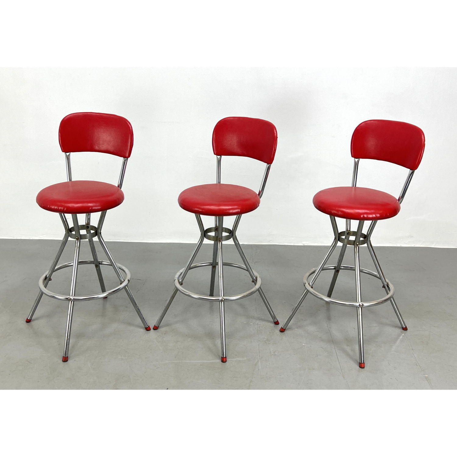Set 3 50s Modern Bar Stools. Red