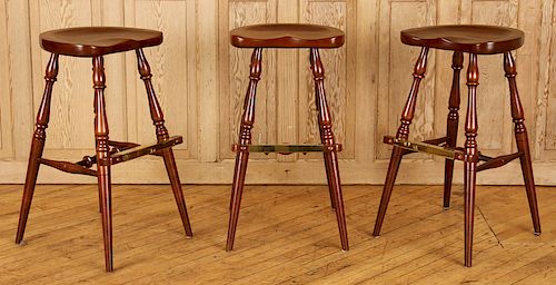 SET 3 CARVED MAHOGANY BAR STOOLS