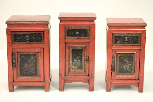 SET 3 CHINESE RED LACQUERED AND