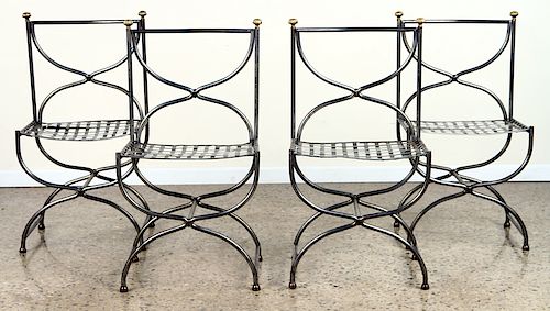 SET 4 BRASS STEEL SIDE CHAIRS