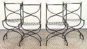 SET 4 BRASS STEEL SIDE CHAIRS