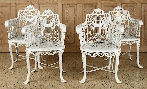 SET 4 CAST IRON GARDEN ARM CHAIRS