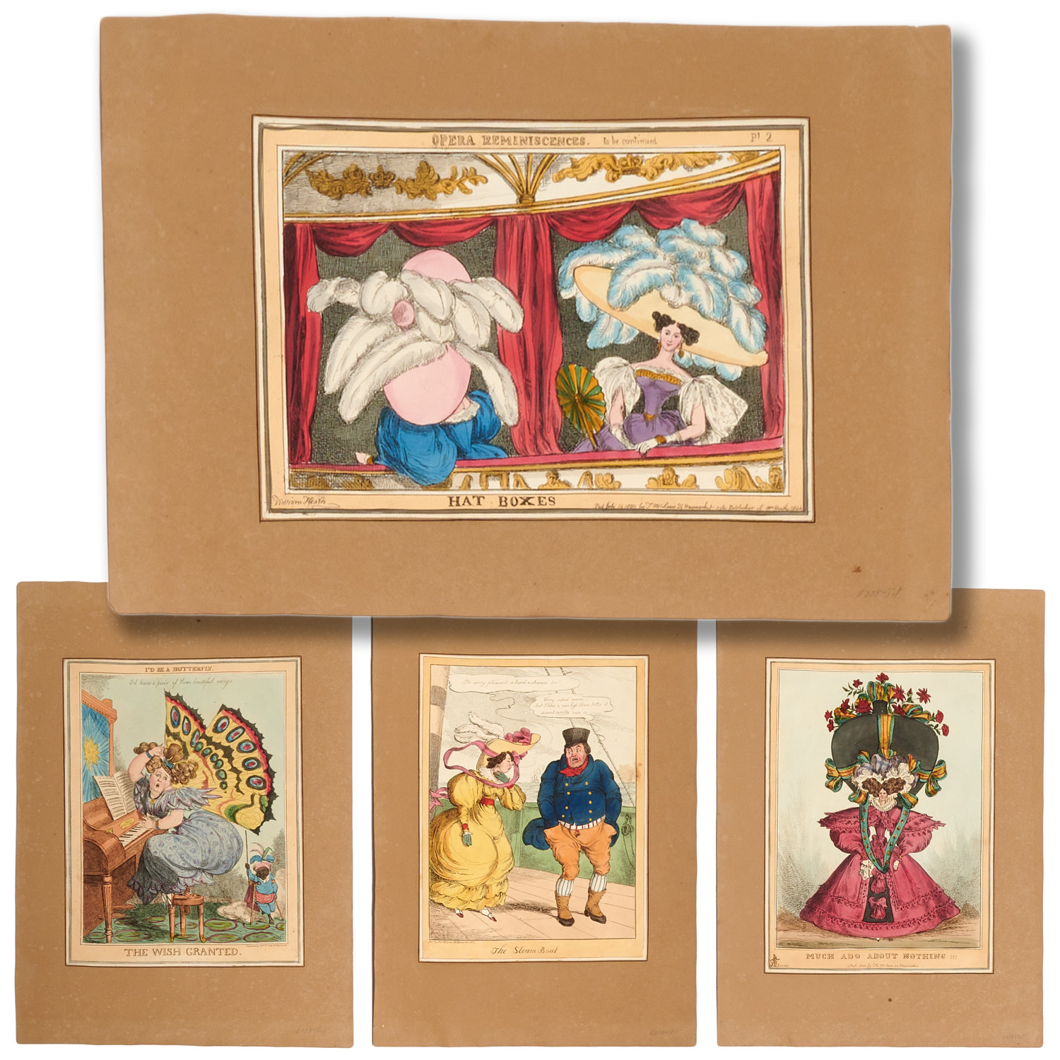 SET (4) ENGLISH HAND-COLORED