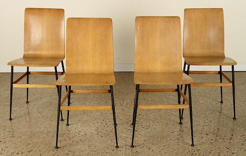 SET 4 ITALIAN OAK AND IRON CHAIRS