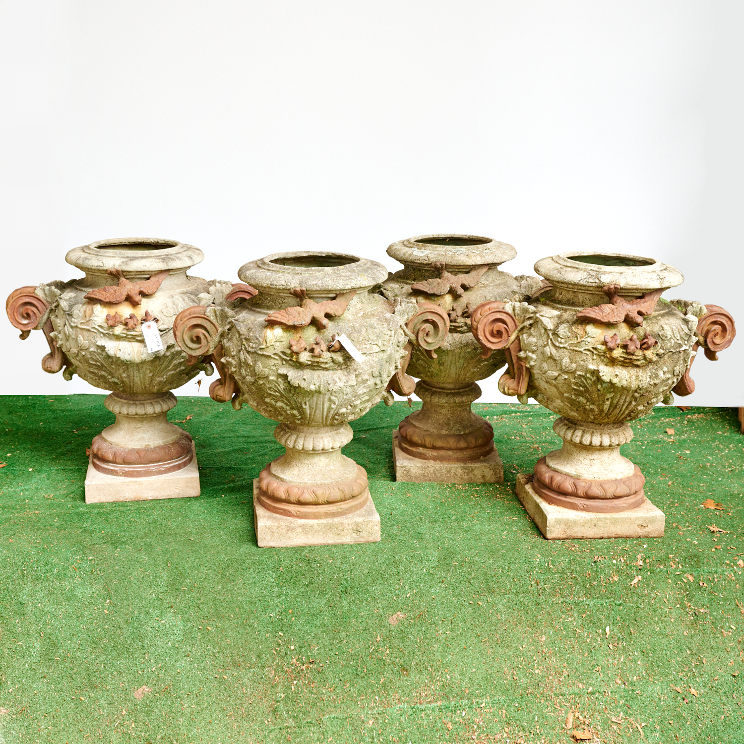 SET (4) LARGE COMPOSITE GARDEN URNS