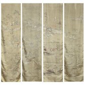 SET: 4 LRG CHINESE SILK PANEL