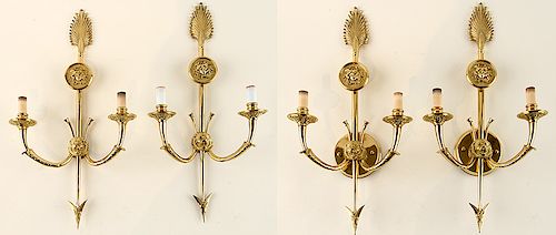 SET 4 NEOCLASSICAL BRASS SCONCES