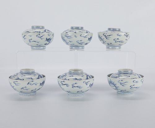 SET: 6 CHINESE DRAGON 18TH C. BOWLS