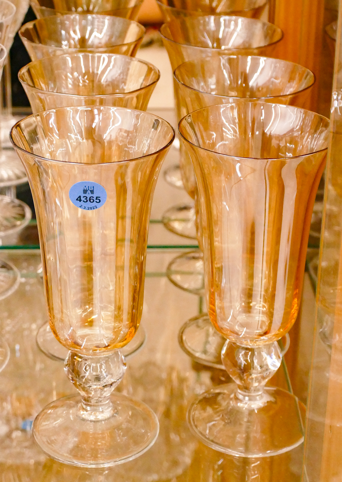 Set 6pc Amber Iridescent Glass