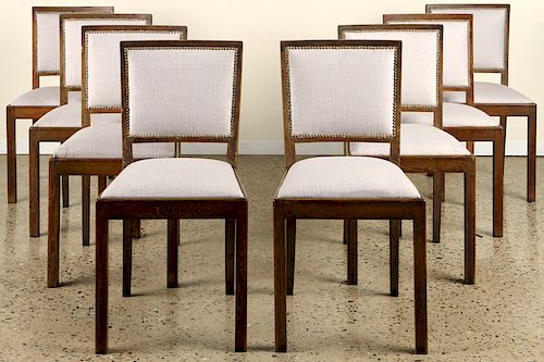 SET 8 CERUSED OAK UPHOLSTERED