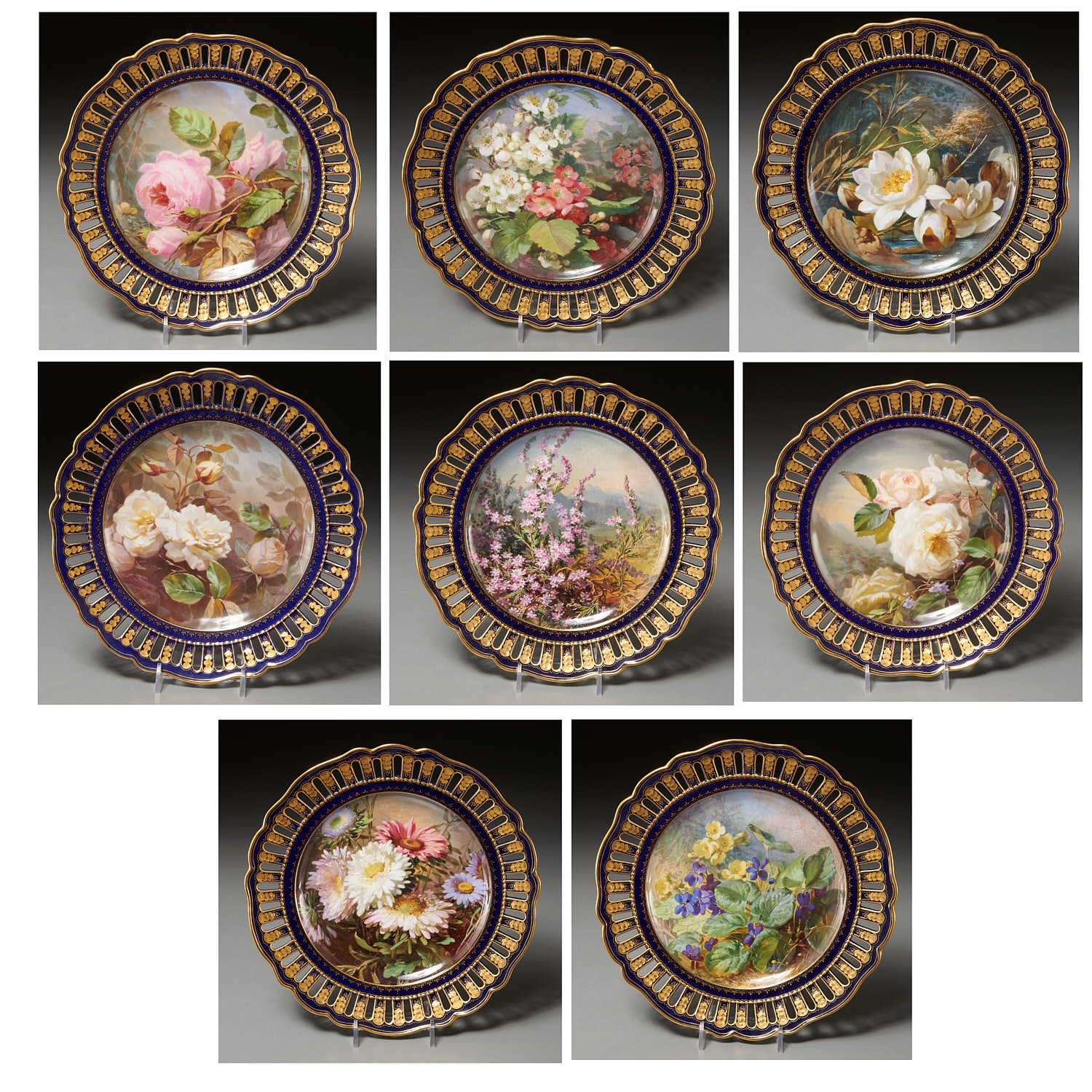 SET (8) FINE MEISSEN CABINET PLATES