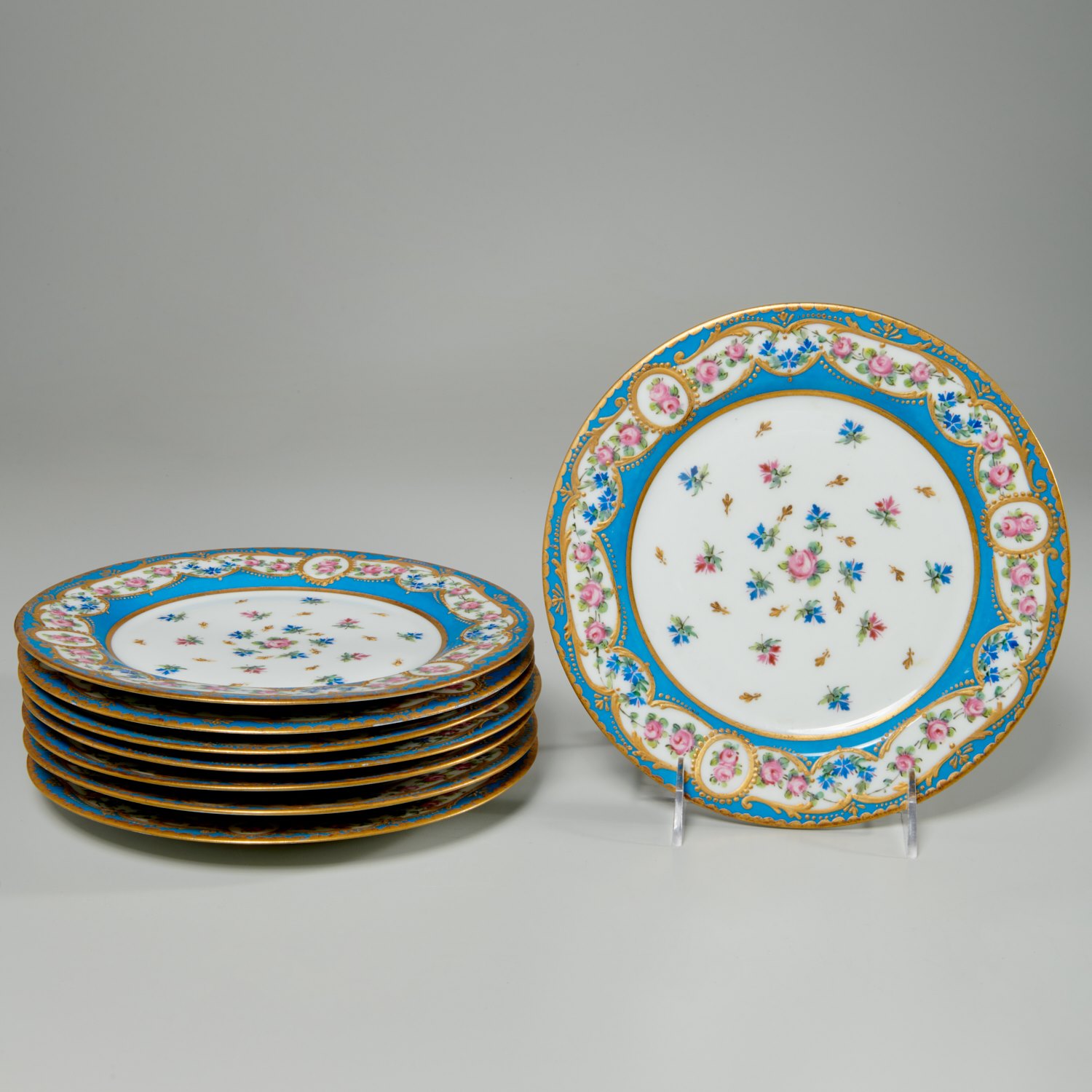 SET (8) SEVRES STYLE HAND PAINTED