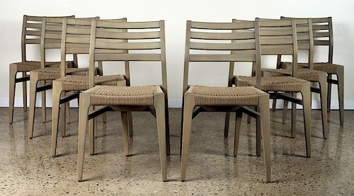 SET 8 WOOD PATIO DINING CHAIRS
