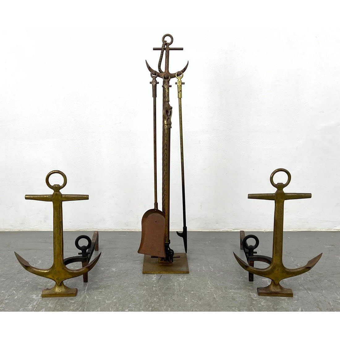 Set Brass Anchor theme Andirons