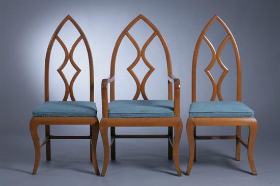 SET EIGHT BLOND WOOD ARCH-BACK