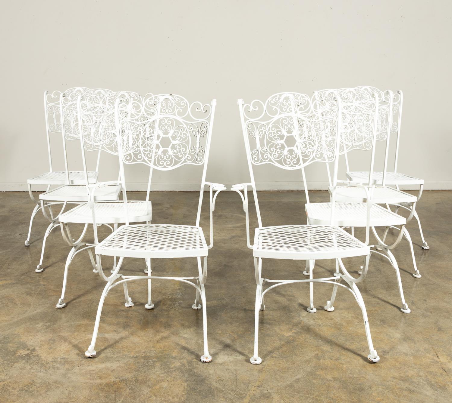 SET, EIGHT WHITE PAINTED WROUGHT