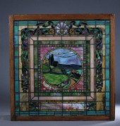 SET FOUR ART NOUVEAU STAINED G