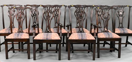 SET OF 10 MAHOGANY CHIPPENDALE