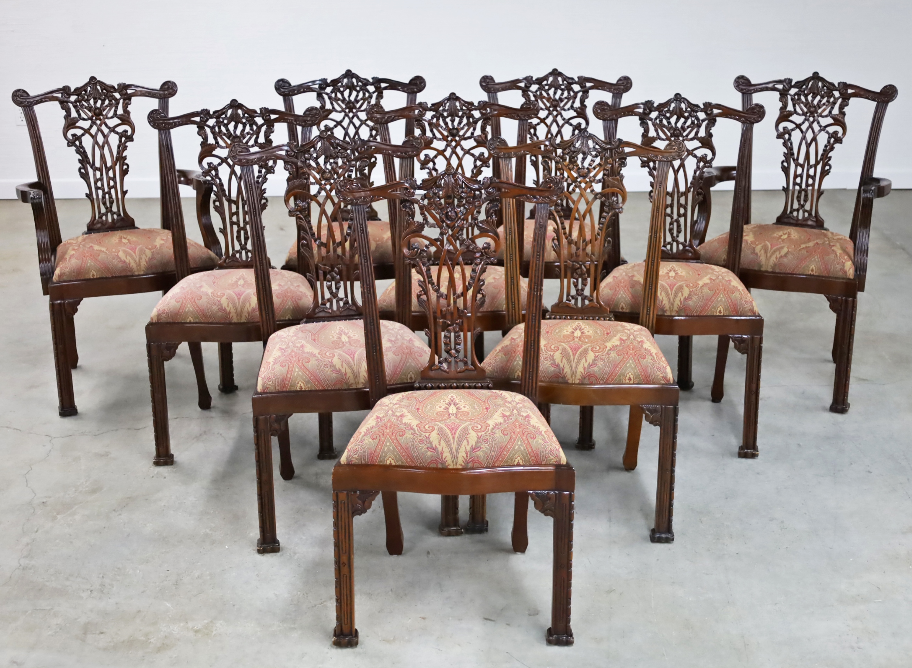 SET OF 10 RIBBON BACK CARVED DINING