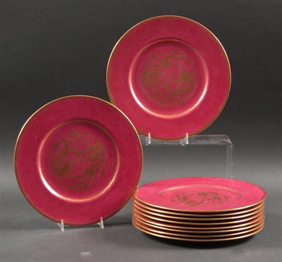 Set of 10 Wedgwood puce ground gilt