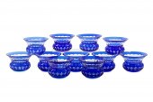 SET OF 11 COBALT CUT TO CLEAR