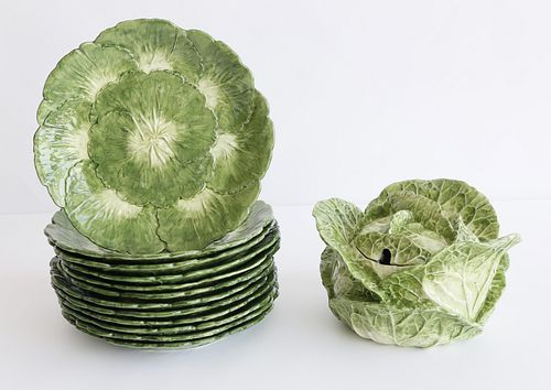 SET OF 12 CABBAGE LEAF CERAMIC