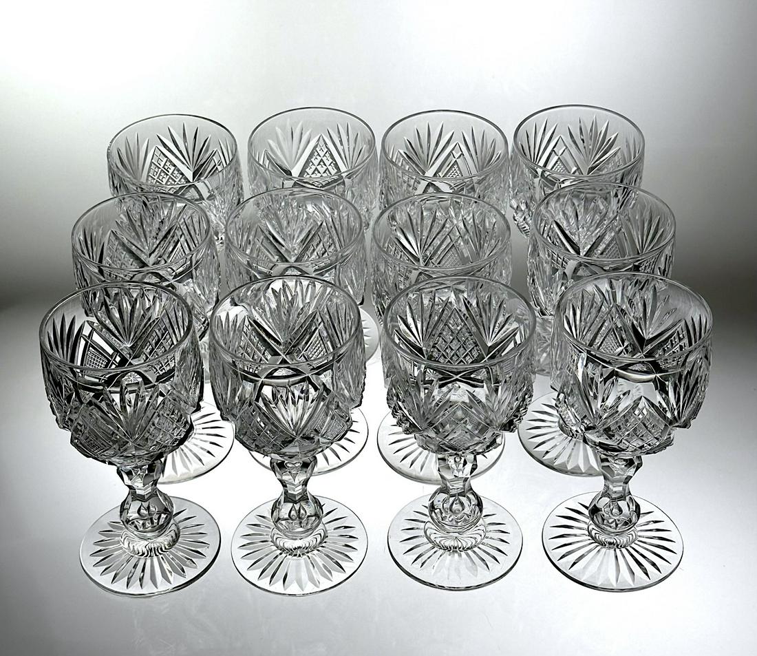 SET OF 12 CUT GLASS CLARET STEMS