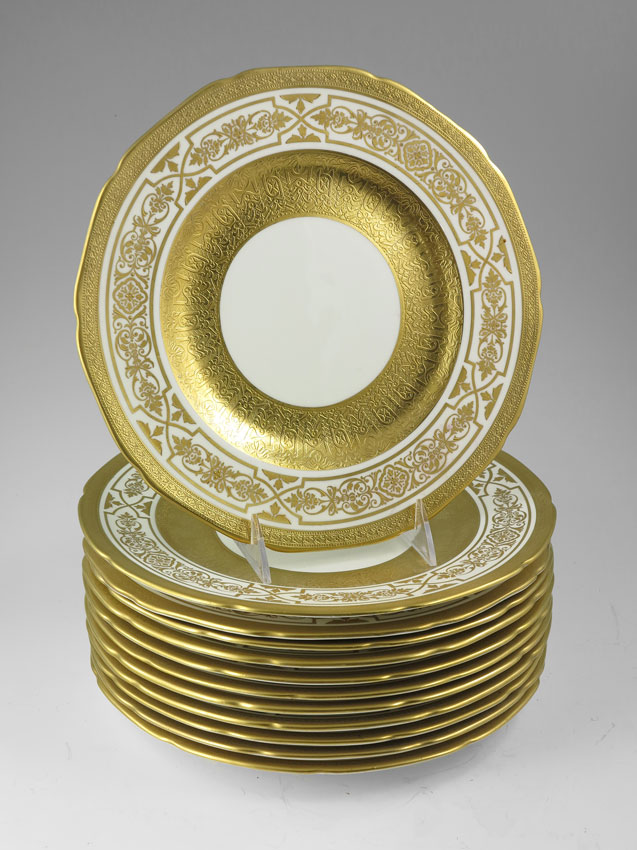 SET OF 12 EMBOSSED GOLD RIM FINE