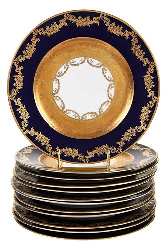 SET OF 12 GERMAN COBALT AND GILT