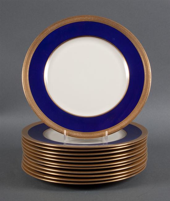 Set of 12 Lenox gilt and cobalt