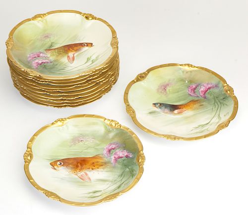 SET OF 12 LIMOGES FISH PLATES