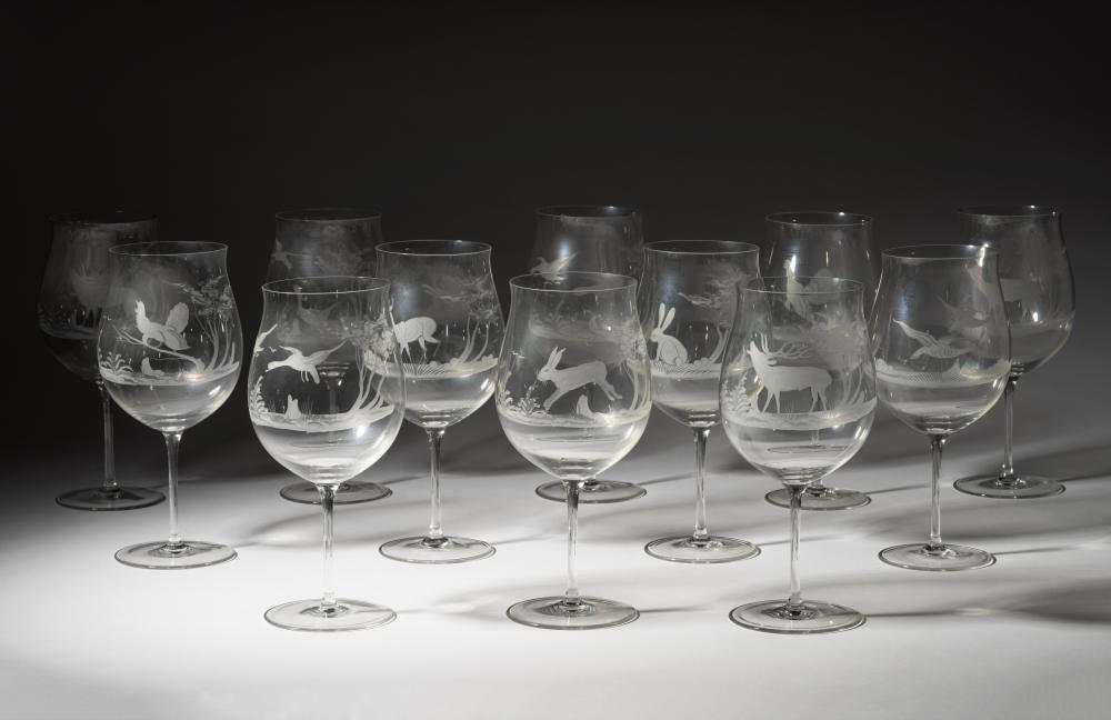 SET OF 12 RIEDEL ETCHED WINE