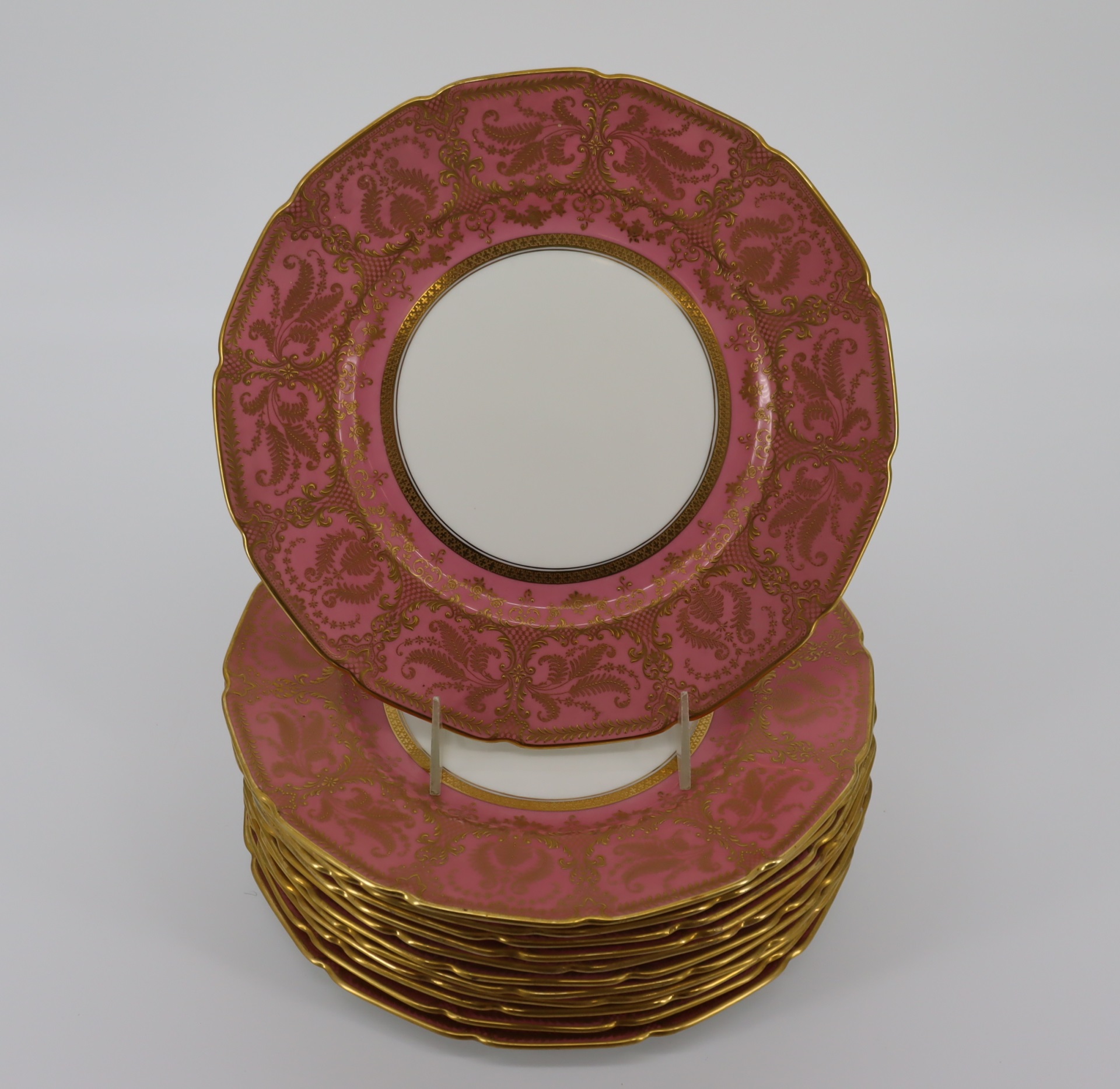 SET OF 12 ROYAL DOULTON PINK & GILT