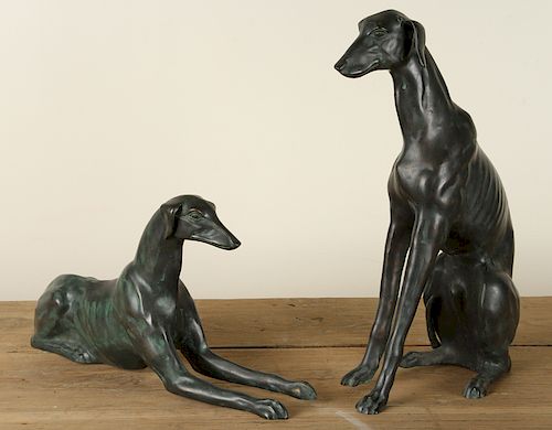 SET OF 2 BRONZE GREYHOUNDS