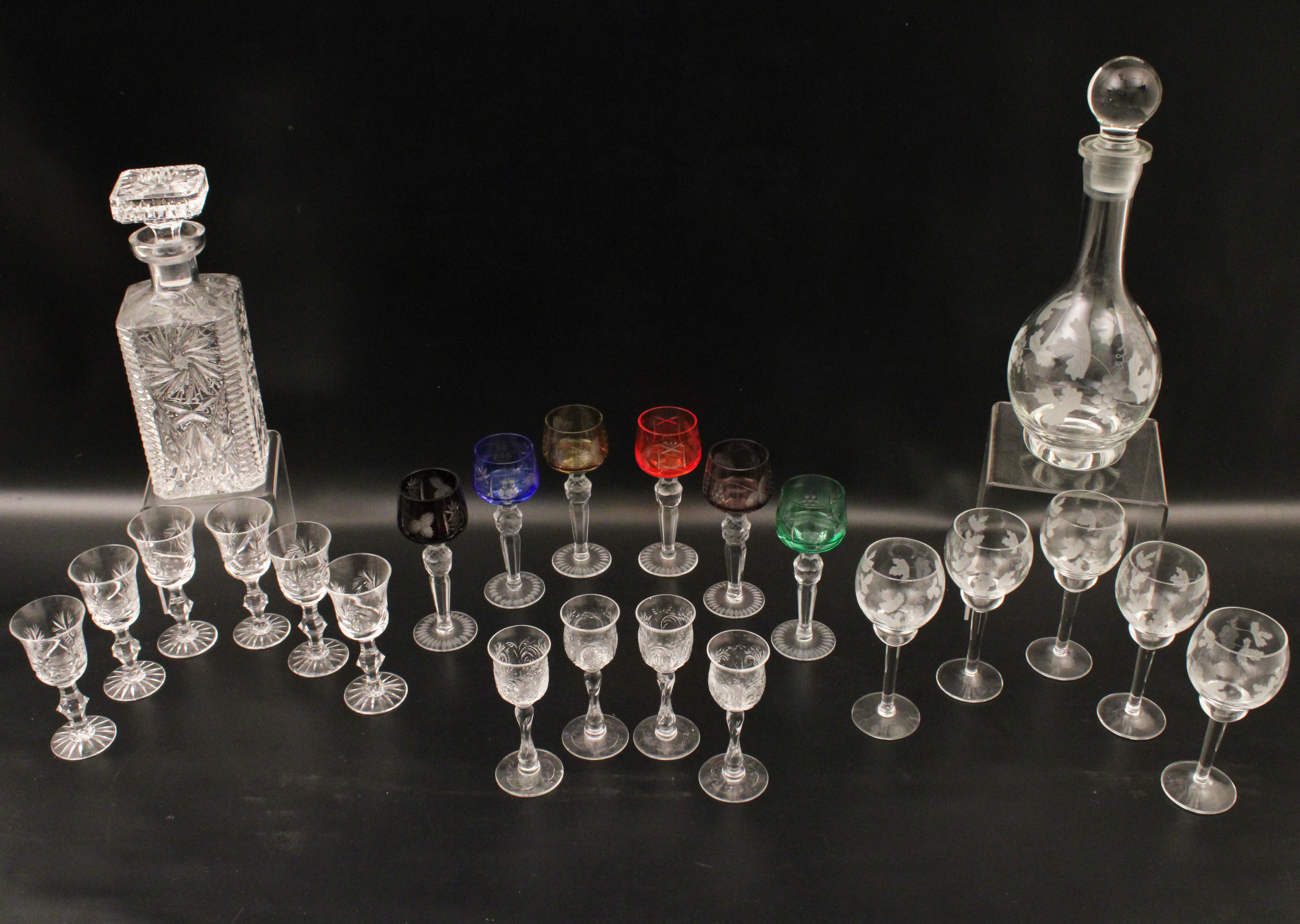 SET OF 21 CUT CRYSTAL CORDIALS &