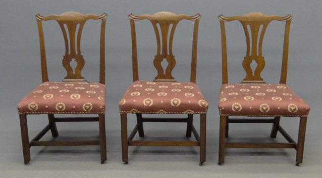 Set of 3 18th c Chippendale chairs.