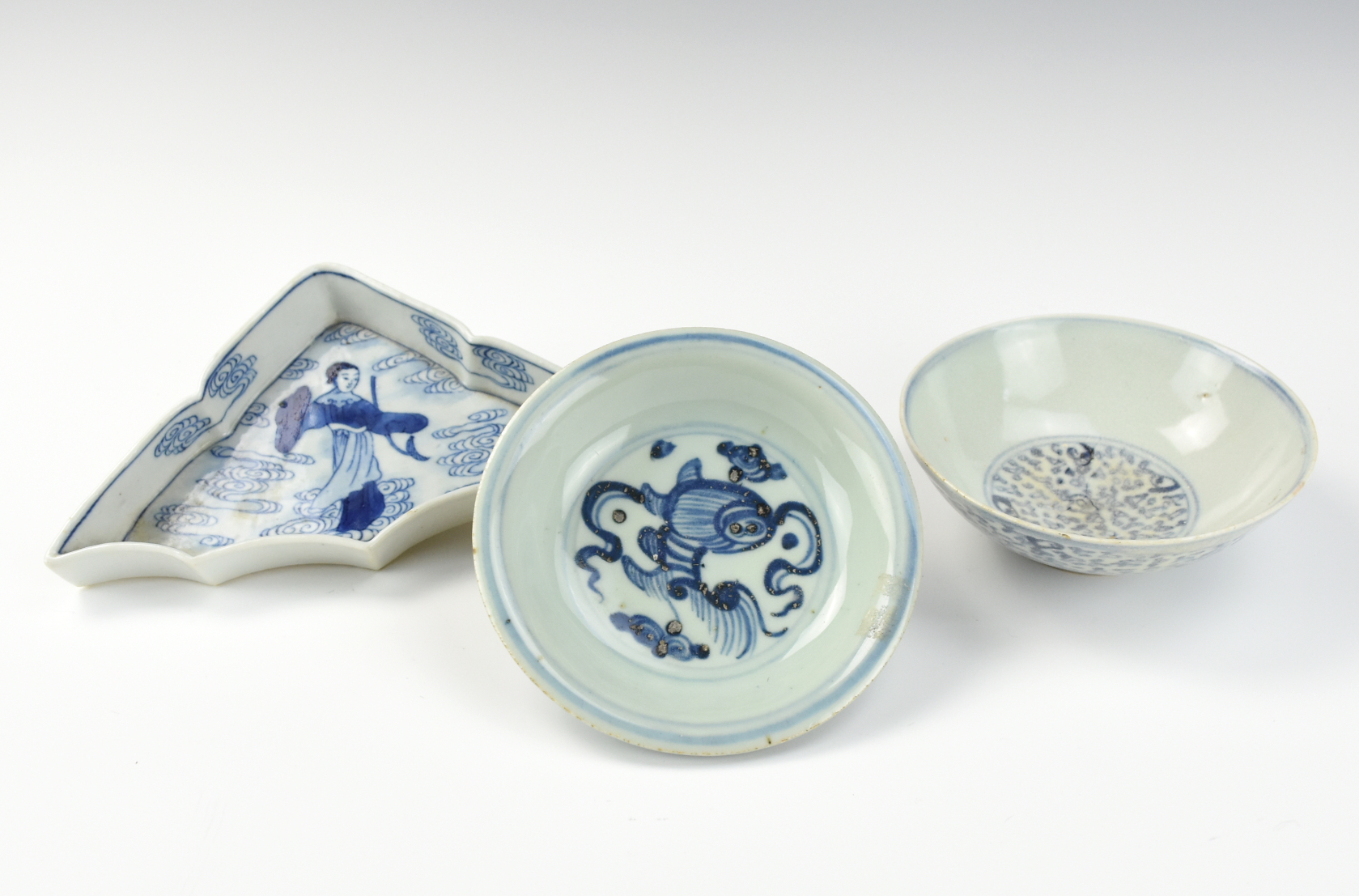 SET OF (3)BLUE & WHITE DISHES & A