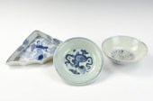SET OF (3)BLUE & WHITE DISHES