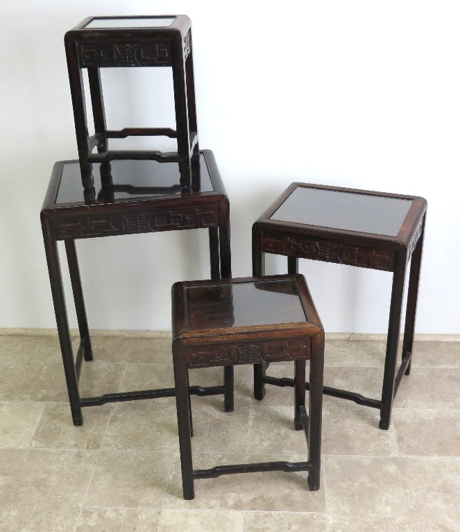 SET OF 4 ASIAN CARVED NESTING