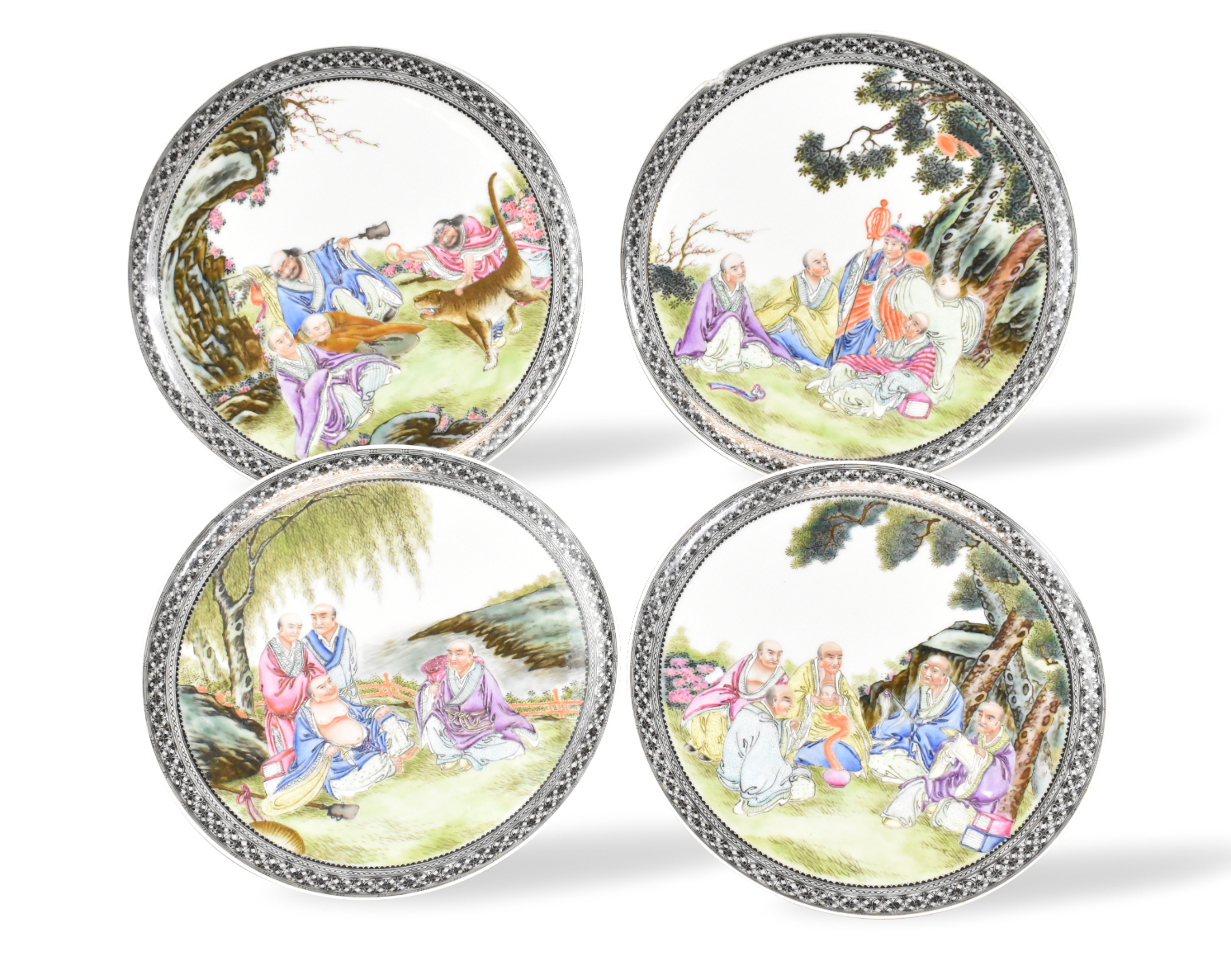 SET OF 4 CHINESE ENAMELED DISH W/