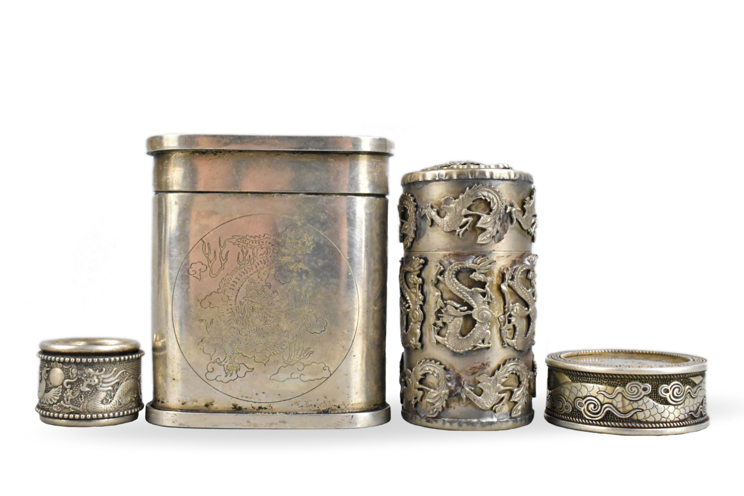 SET OF 4 CHINESE SILVER COVERED