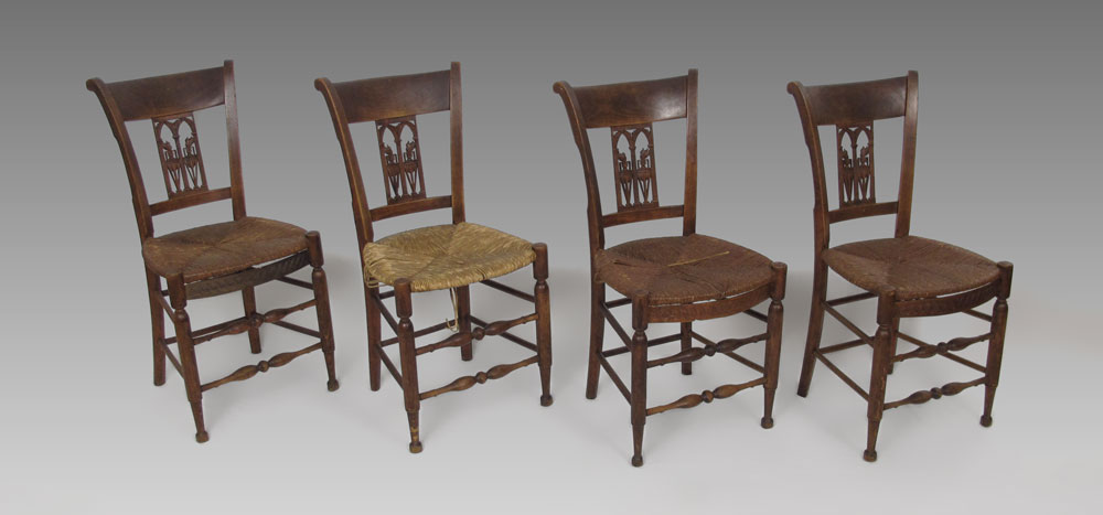 SET OF 4 EARLY RUSH SEAT SIDE