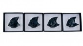 SET OF 4 LALIQUE BLACK CRYSTAL
