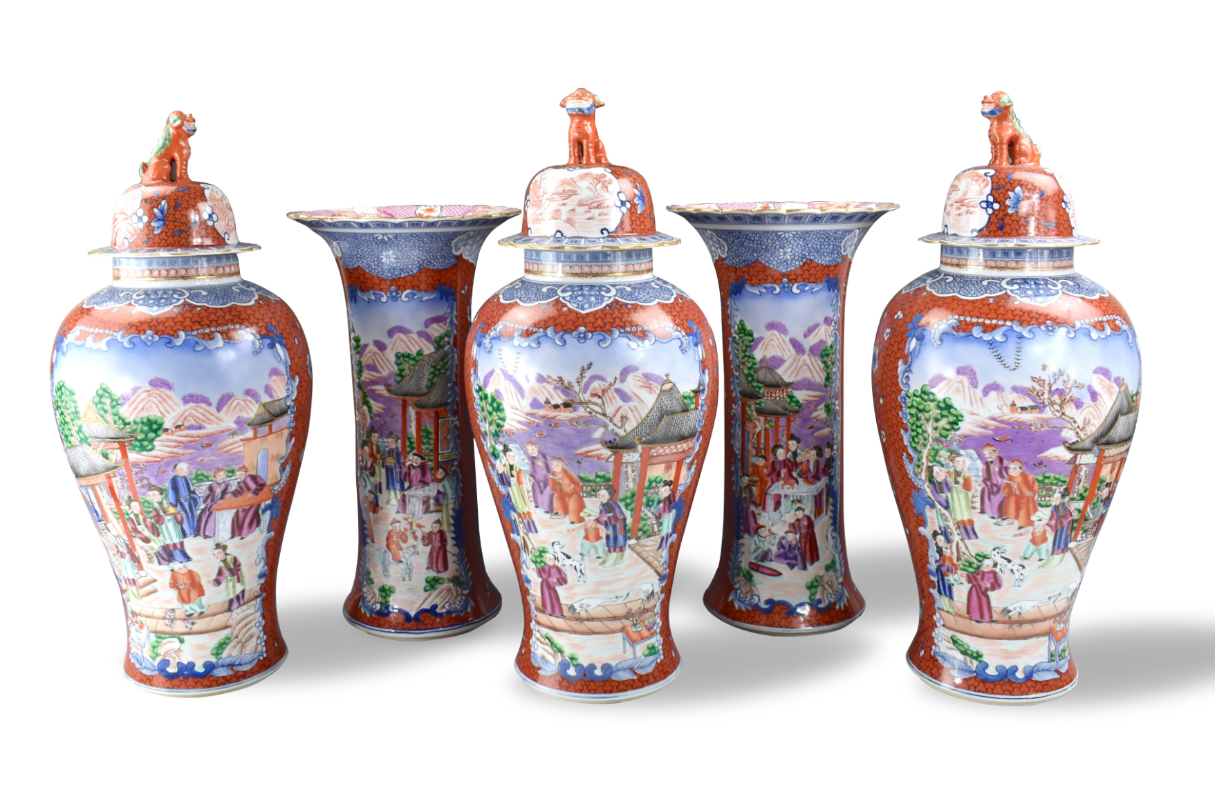 SET OF 5 CHINESE CANTON GLAZED