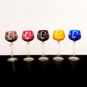 SET OF 5 COLORED CRYSTAL WINE